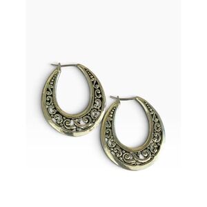 Unbranded Hoop Earrings Women OS Silver Tone GUC Filigree Scrollwork Boho